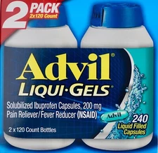 2x120 Advil Liqui-Gel 200 mg Pain Relievers Fever Reducer Solubilized Ibuprofen