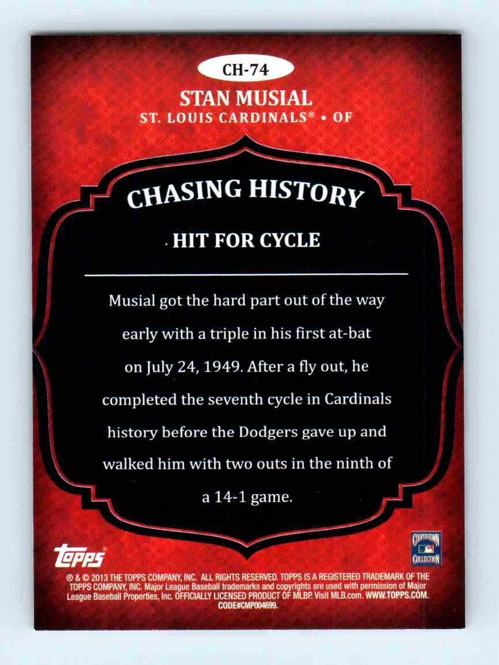 2013 Topps Chasing History Stan Musial St. Louis Cardinals #CH-74 - Image 2 of 2