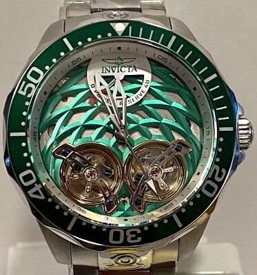 47mm Auto | Green Grid | 2X Open Heart |Slvrtn Bracelet |PRO DIVER Invicta Watch