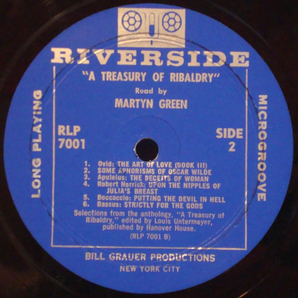 MARTYN GREEN Reads a Treasury of Ribaldry SCARCE 1957 DG BLUE RIVERSIDE MONO LP - Image 3 of 4