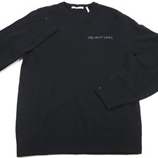  375 HELMUT LANG Kurt Embroidered Logo Crewneck Sweater in Black Mens Medium