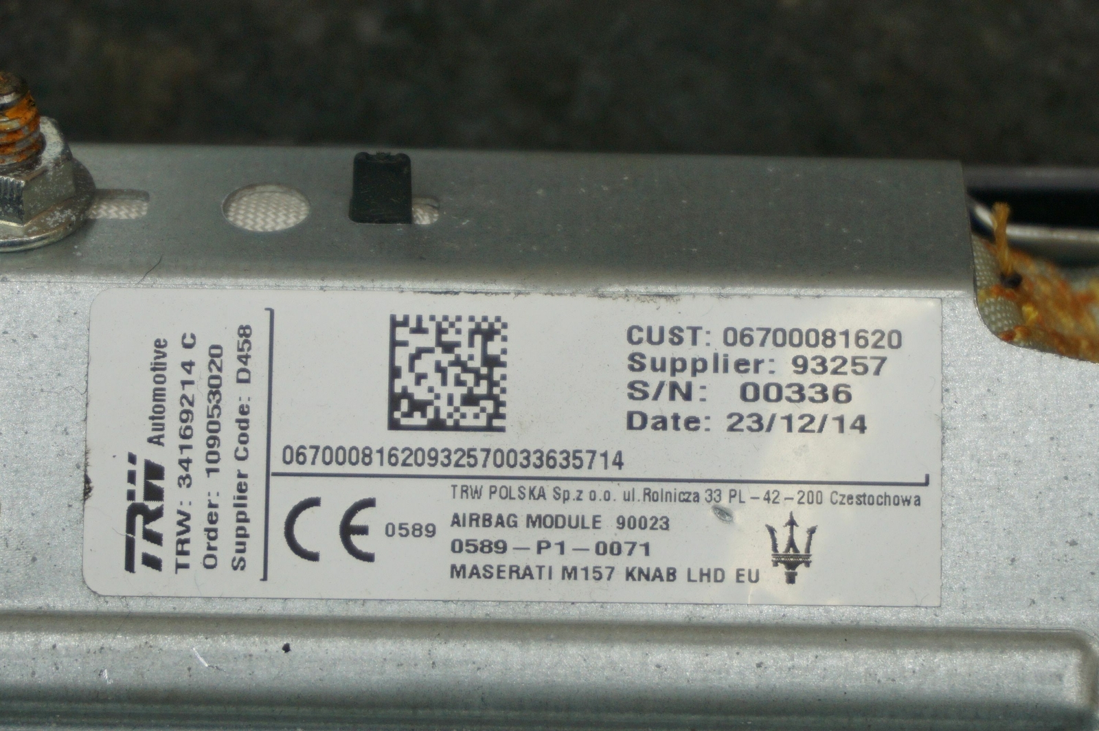 Left Dash Knee Airbag Restraint 670008162 670033888 OEM Maserati Ghibli 14-17+