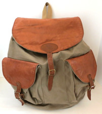 Vintage Rare Leather  Canvas Khaki Backpack