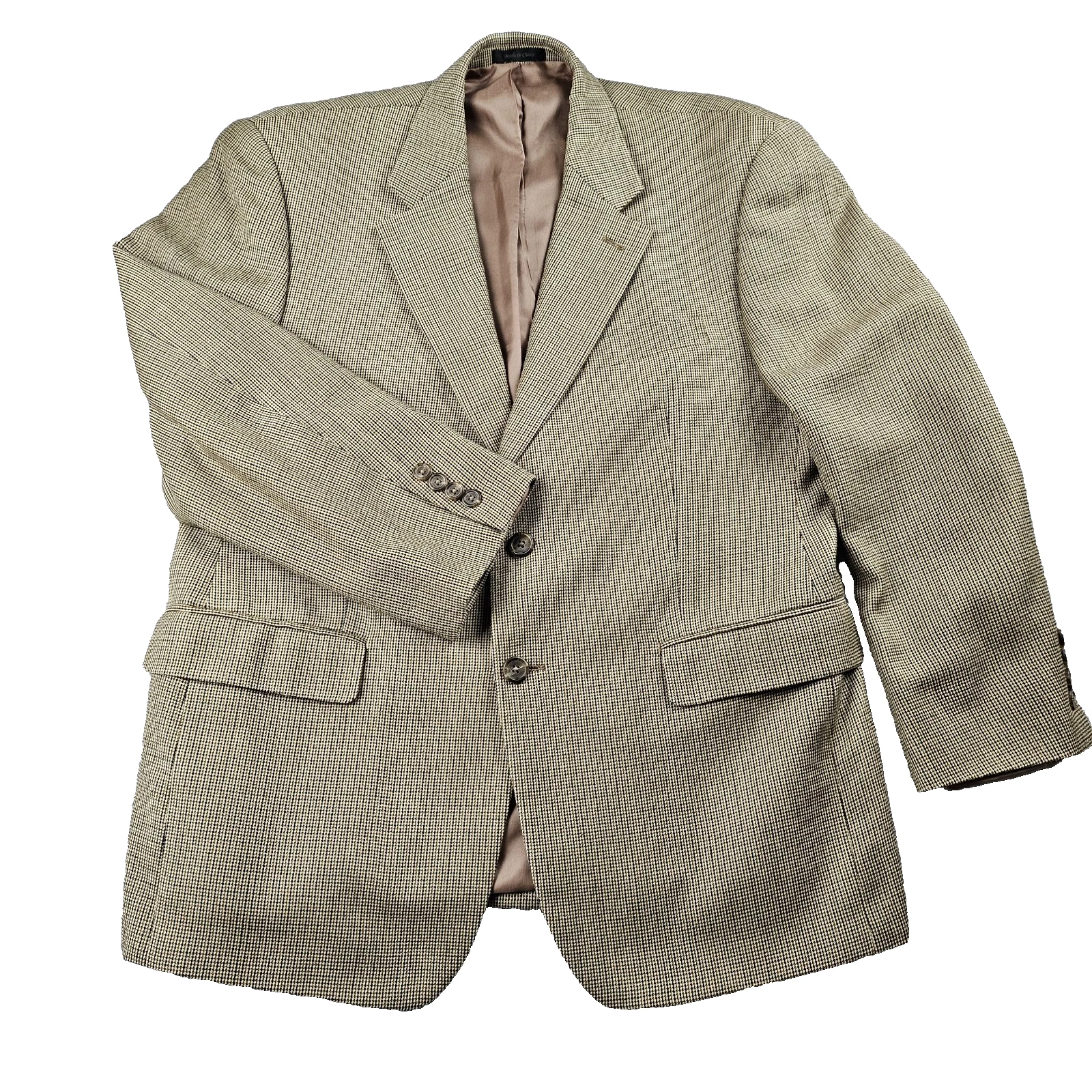 Chaps Blazer Mens 40S Beige Silk Wool Blend Houndstooth Two Button Sport Coat