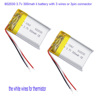 2pcs 3.7V 300mAh 1.11Wh Li Battery JST 3pin Plug NTC 3-Wires Thermistor 602030