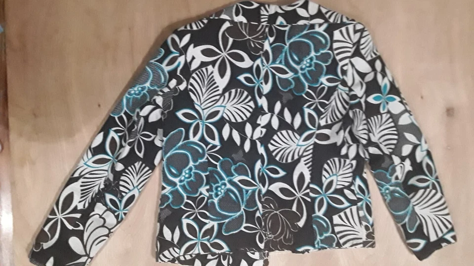 Women's Brown Tan black Teal Long Sleeved Lined Open Blazer Jacket RQT Size 8 — 第 4/4 张图片