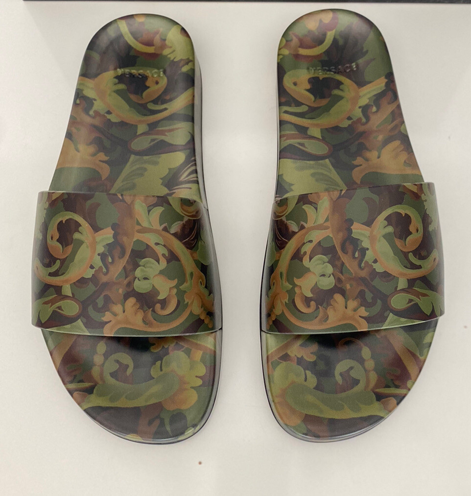 NIB $395 Versace Baroccoflage Slides Sandals Khaki 9 US (42  display picture 1