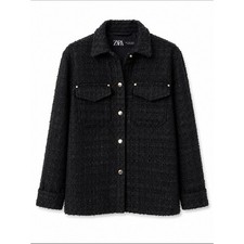 Zara Black Tweed Jacket Snap Gold XS