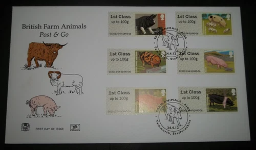 2012 FARM ANIMALS PIGS POST & GO STUART FIRST DAY COVER - TAMWORTH STAFFORDSHIRE