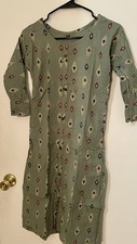 Sage Green Printed Kurti With Button And Printed Design