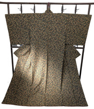 Japanese Washable Kimono L Yellow Multicolor Colored Leaves Pattern Pre-owned