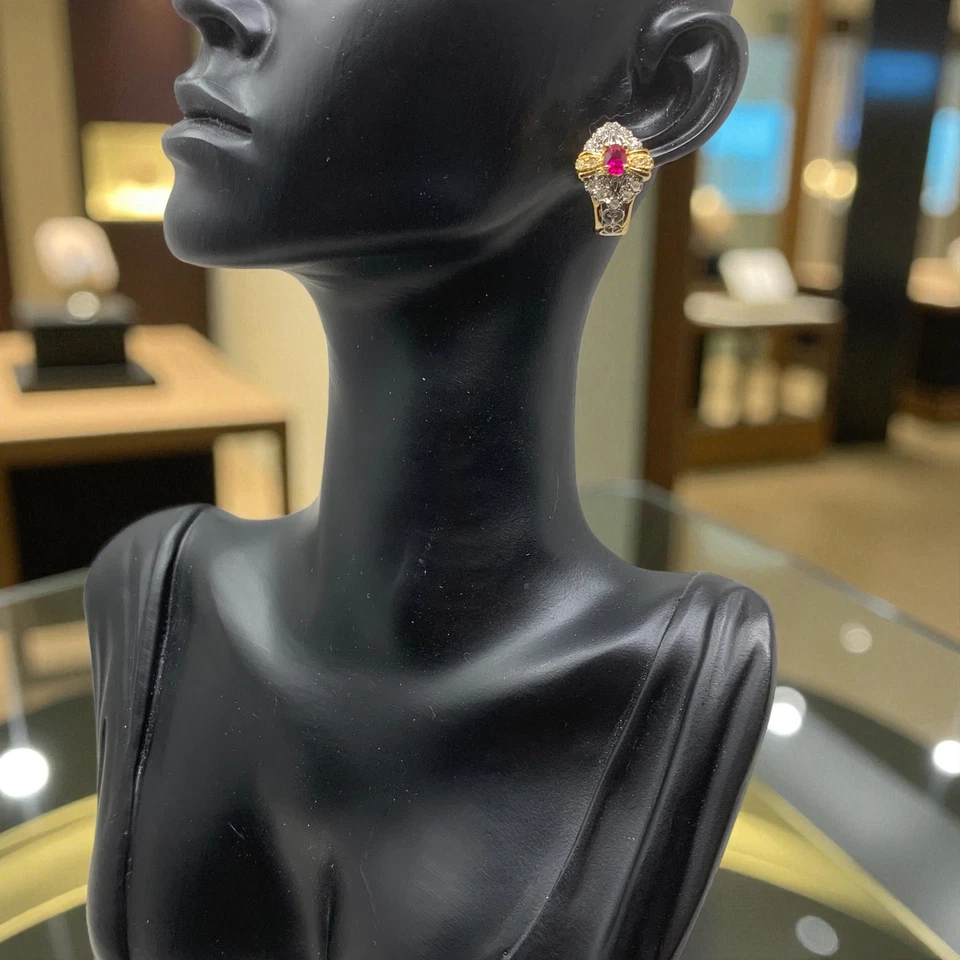 复古全新 Nadri 金色和银色混合色调粉色 CZ 水晶镶边耳环定制 — 第 4/4 张图片