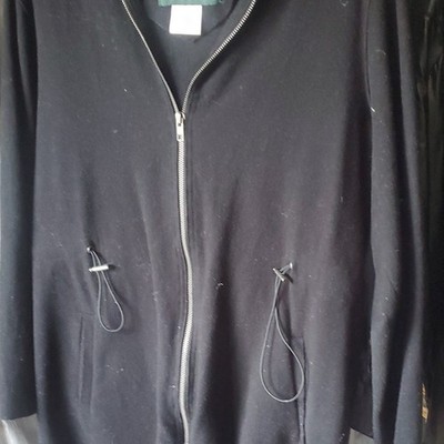 Women's Black Full Zip Hooded Hoodie w/ Pockets Drawstring Solid, Size M