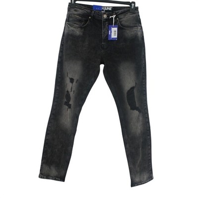 Sixth June Paris Mens Slim Fit Distressed Ripped Jeans Faded Black Size 32 NWT