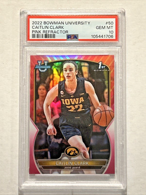 2022-23 Bowman Chrome University #50 Pink Refractor Caitlin Clark PSA 10
