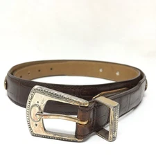 Rampant Lion Ranger Belt Mens Size 38 Brown Crocodile Embossed Leather Medallion