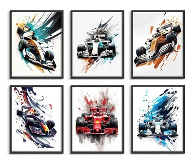 F1 Race Car Posters Wall Art Set of 6, Vintage Formula Racing Canvas Racing W...
