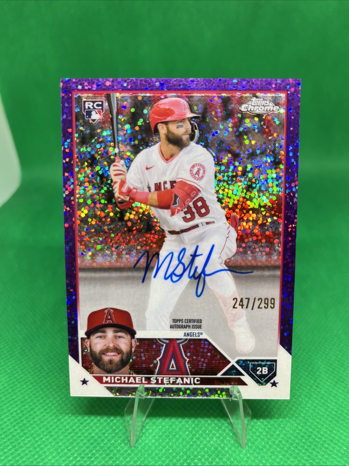 2023 Topps Chrome Michael Stefanic RC Purple Speckled Auto #/299 Angels #RA-MST