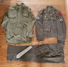WW2 US Mens Army Field Uniform Wool Jacket Shirt Hat Trousers Complete Set 1940s