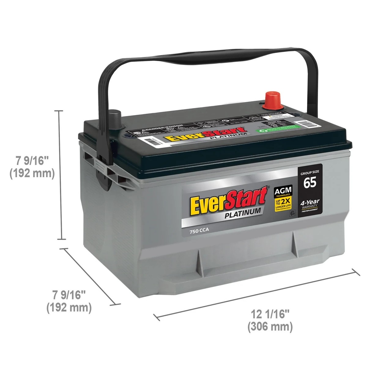 EverStart Platinum BOXED AGM Battery, Group Size 65 12 Volt, 750