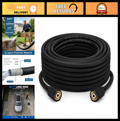 #ad 50ft Pressure Washer Hose 1 4quot; 3200 PSI Kink Resistant Heavy Duty Flexible Wa $34.19