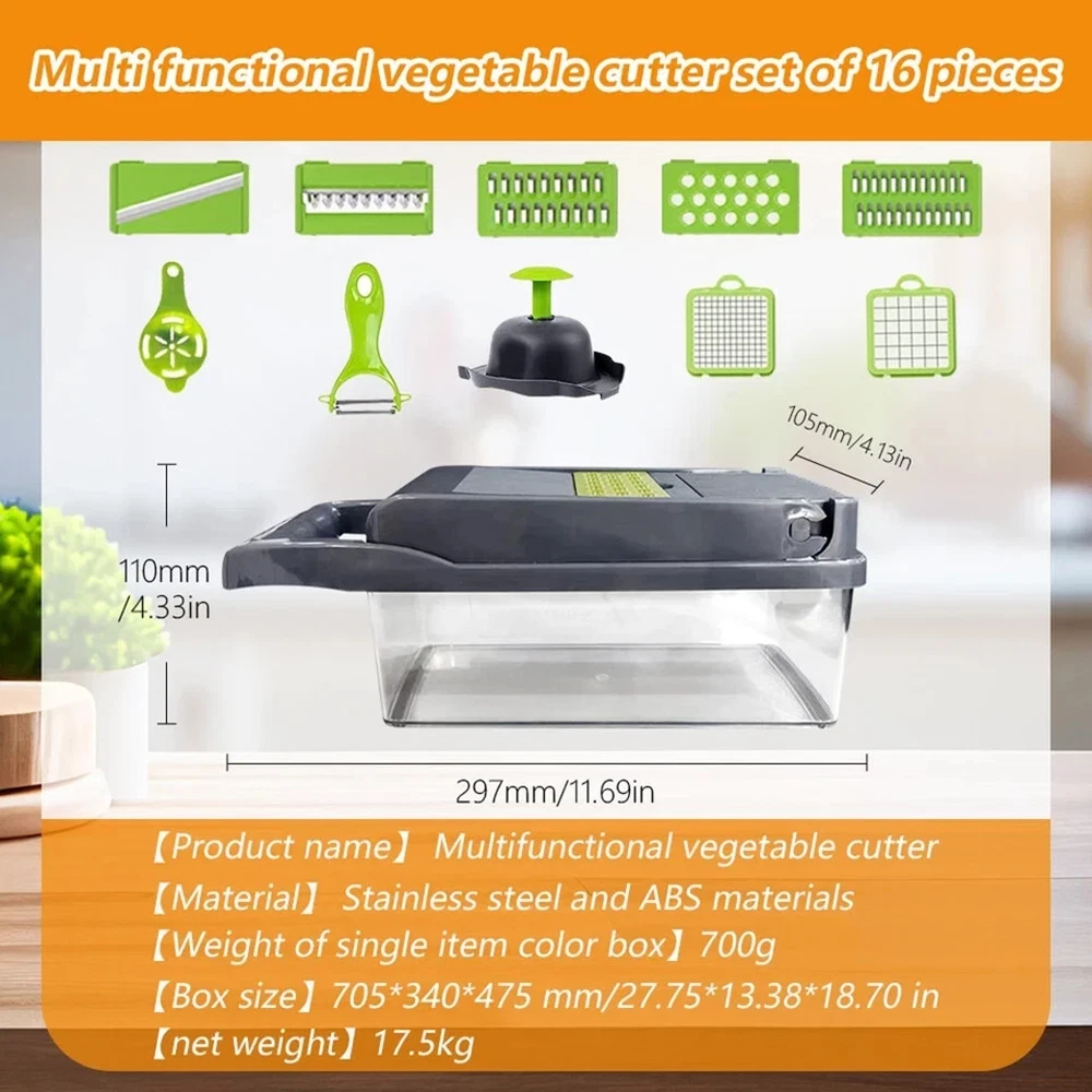 16-In-1 Vegetable Fruit Kitchen Chopper Cutter Food Onion Veggie Dicer Slicer