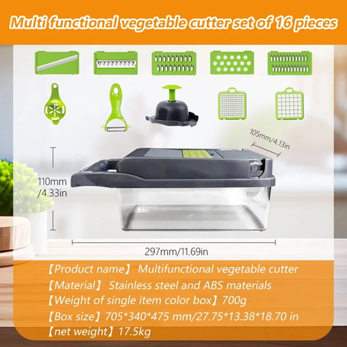 16-In-1 Fruit Vegetable Slicer Cutter Food Onion Veggie Dicer Chopper Kitchen - Picture 12 of 24