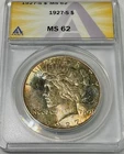 1927 S USA PEACE SILVER DOLLAR ANACS MS62 pleasing colourful coin Toner