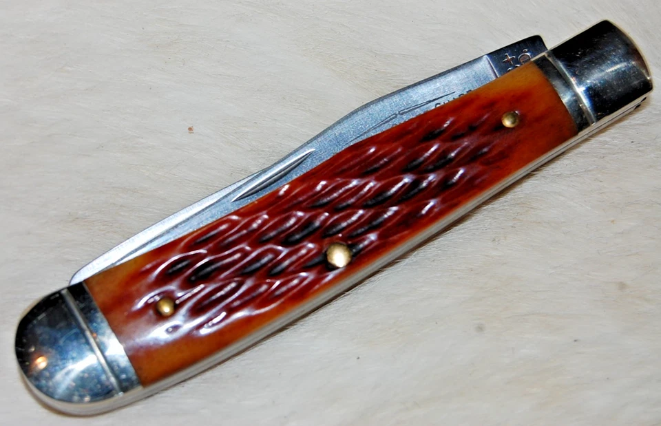 Cuchillo de bolsillo plegable Schrade + USA LTD Tennessee River Trapper TRT96 hueso de miel Foto 4 de 4