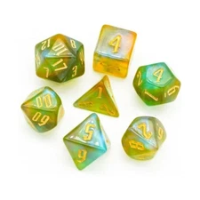 Foam Brain Dice XL Poly Set - Green and Gold Spell Casting w/Gold (7) New