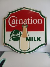 Vintage Carnation Sheild Porcelain Milk Sign 15x 14 Not A Reproduction