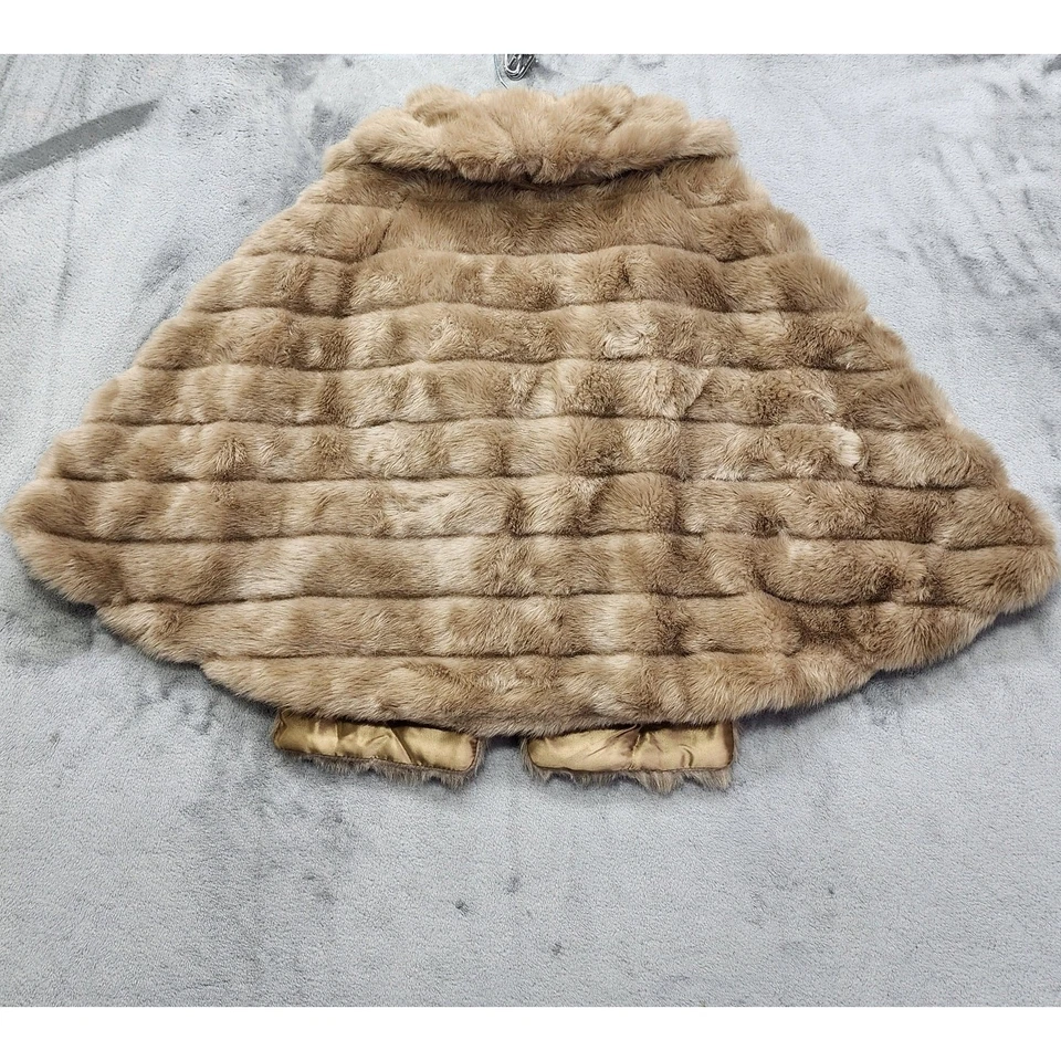 Estola de piel sintética Wiman vintage años 70 para mujer talla única bronceada camel satinada forrada encogerse de hombros Foto 2 de 4