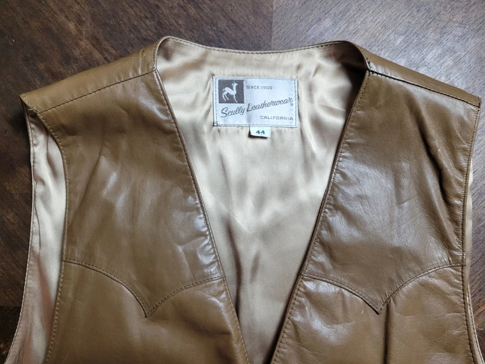 Scully Leatherwear Vest Mens Size 44 Brown Button Up Pockets Western Lined - Image 3 of 4
