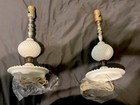 Pair White Hobnail Milk Glass Table Lamp Bases Silver Metal Stem, Switch — photo 4