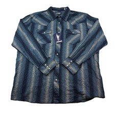 Vintage NWT Wrangler Western Pearl Snap Shirt Mens 2XL Blue Flannel Long Sleeve