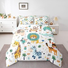 Feelyou Cartoon Jungle Animals Bedding Set Full Size Kids Safari Zoo Animals