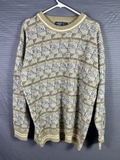 VINTAGE Grandpa Sweater Mens Medium Earth Tones Cotton Crewneck 90s