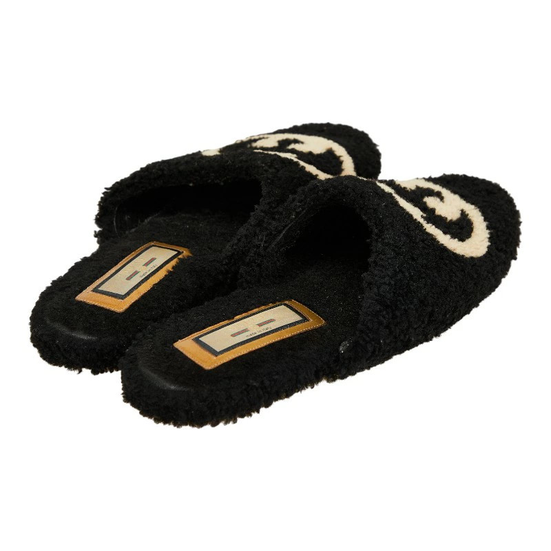 GUCCI Interlocking G Sandals Size: 9 Black Beige Boa Women's GUCCI thumbnail 2