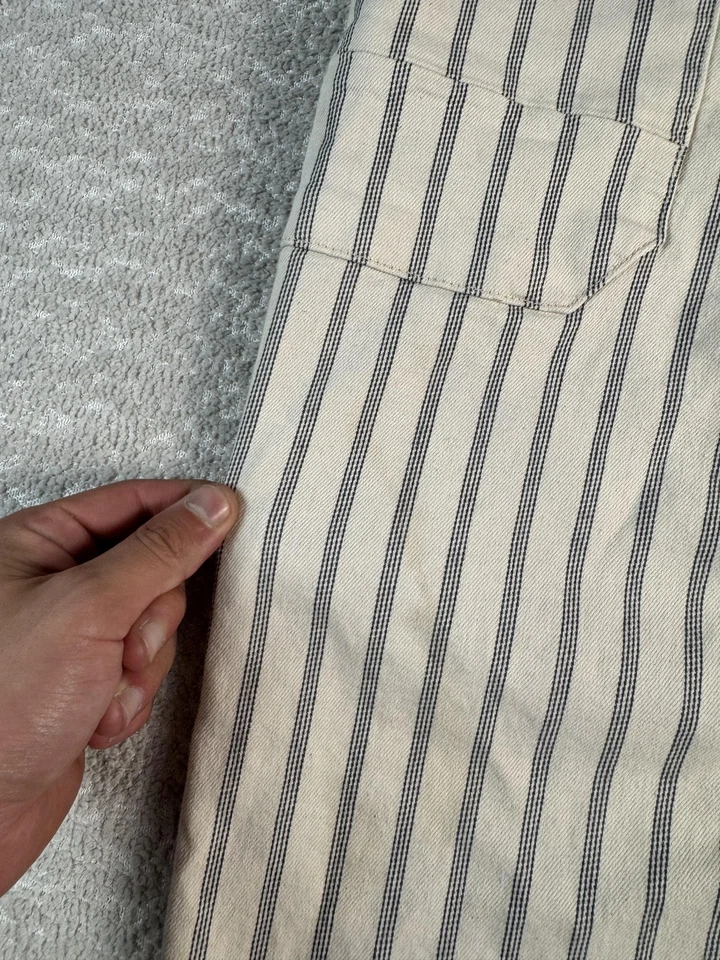 Pilcro Overalls Womens 27 Ivory Blue Stripe Button Front Bib Utility Pockets - Image 2 of 4