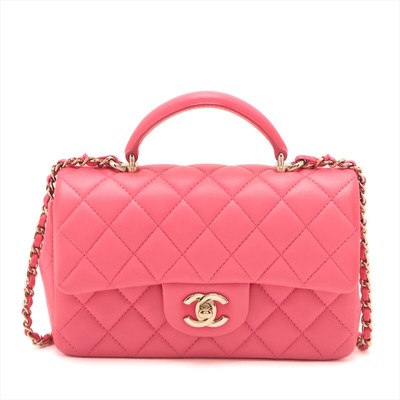 Chanel Matelasse Lambskin Chain Shoulder Bag Pink Gold Metal  