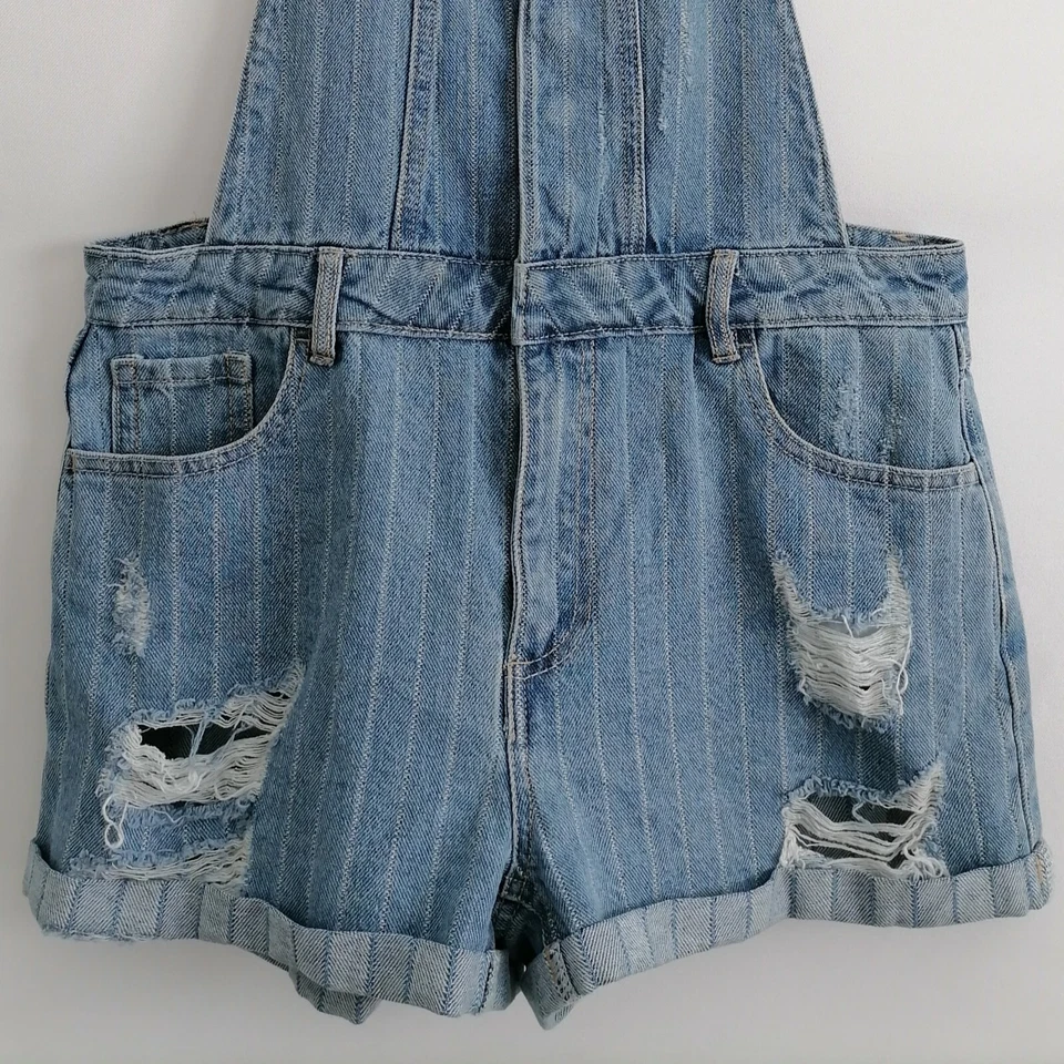 Forever 21 Mujer Azul Denim Mono Pantalones Cortos Desgastados Tallas 29 Puños Foto 3 de 4