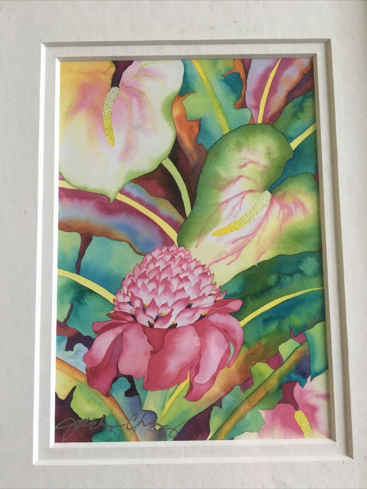 3 VINTAGE SIGNED BOTANICAL GICLEE PRINTS BY JOCELYN CHENG Matted 8X10 Set