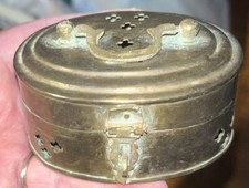 Small Vintage Brass Round Cricket Cage Insense Hinged Lid Trinket Box Potpourri