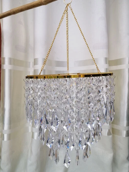 1Pcs 3Tiered Spiral Acrylic Bead Chain Hanging Chandelier Golden Frame