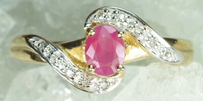 NEW Genuine Solid 9CT Yellow Gold Real Natural Ruby Diamond Dress Ring Siz P 1/2