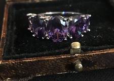 Vintage Style Purple Gemstones Ring 18K White Gold Plated