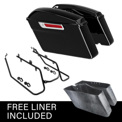 Hard Saddlebags & Conversion Bracket Kit Fit For Harley Dyna Fat Bob 08-17 Black