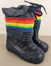 Vintage 70s 80s Rainbow Stripe Kids Snow Boots Waterproof USA Size 6 Boys Girls