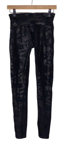 Spanx Camo Matte Faux Leather Power Waist Tummy Contour Shaping Legging Women M