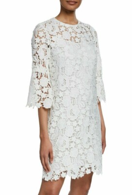 $1490 NEW Lela Rose Flutter Sleeve Tunic Dress Lace Floral White